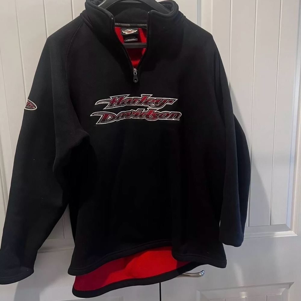 HARLEY DAVIDSON MOTORCYCLES LOGO 1/4 ZIP FLEECE JACKET Men's XL  Black/Red